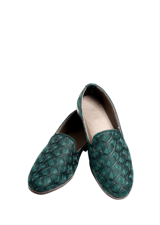 Green Embroidery Loafers for Mens