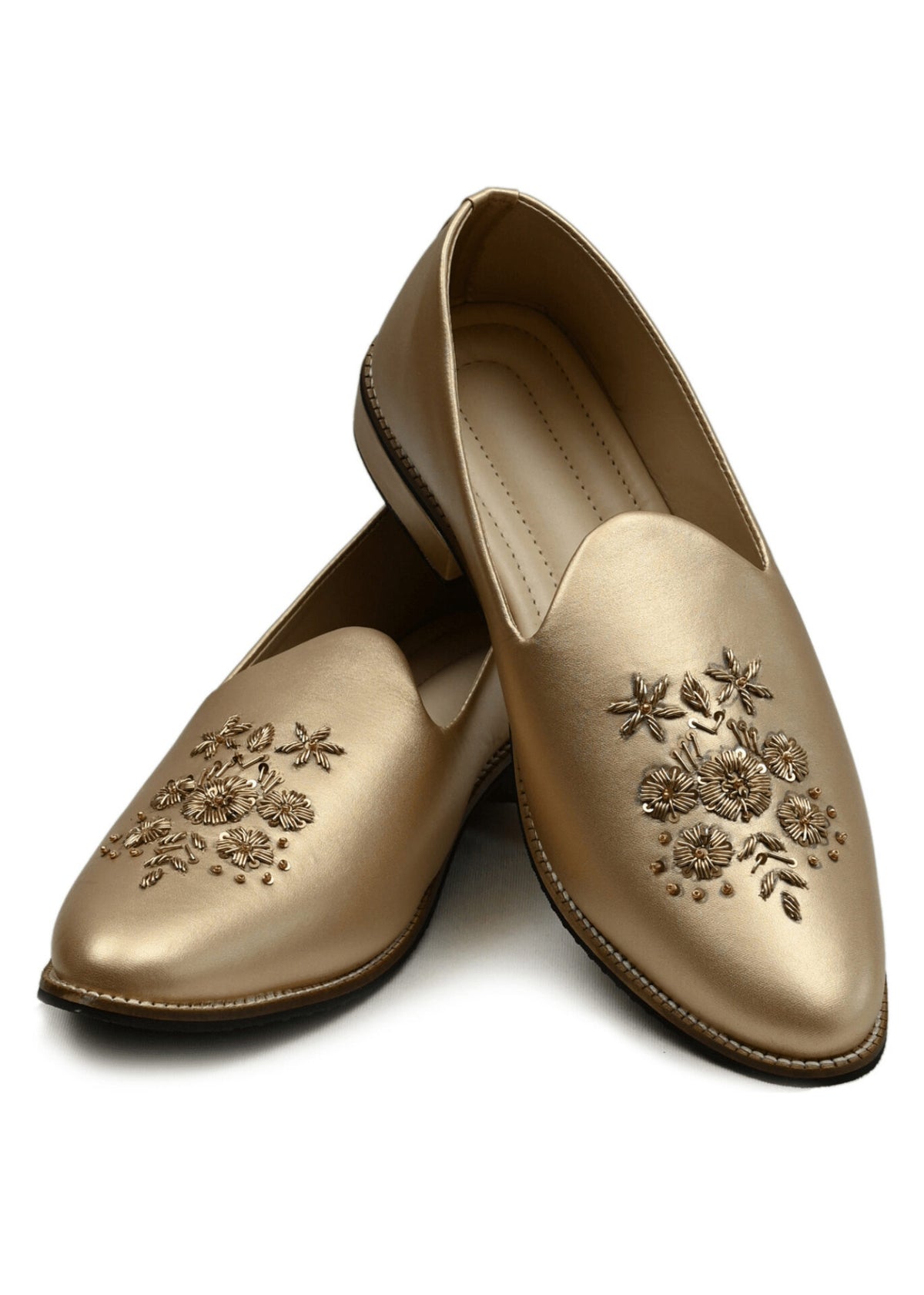 Golden Leather Hand Embroidery Shoes