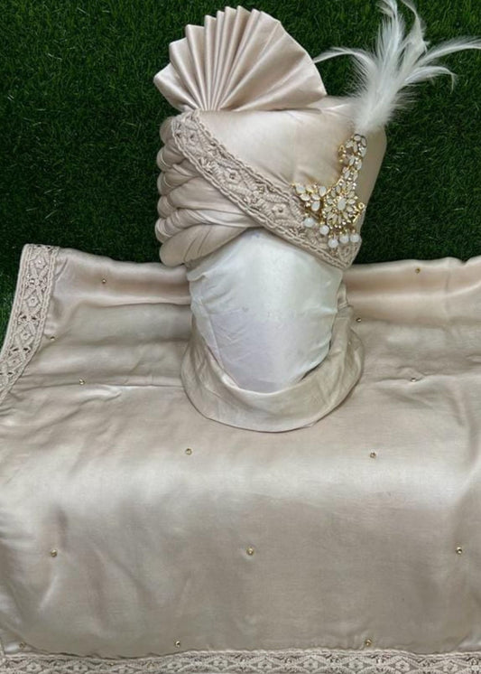 Dark Cream Safa Dupatta Set for Groom