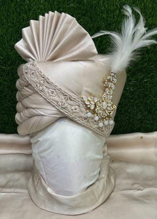 Dark Cream Safa Dupatta Set for Groom