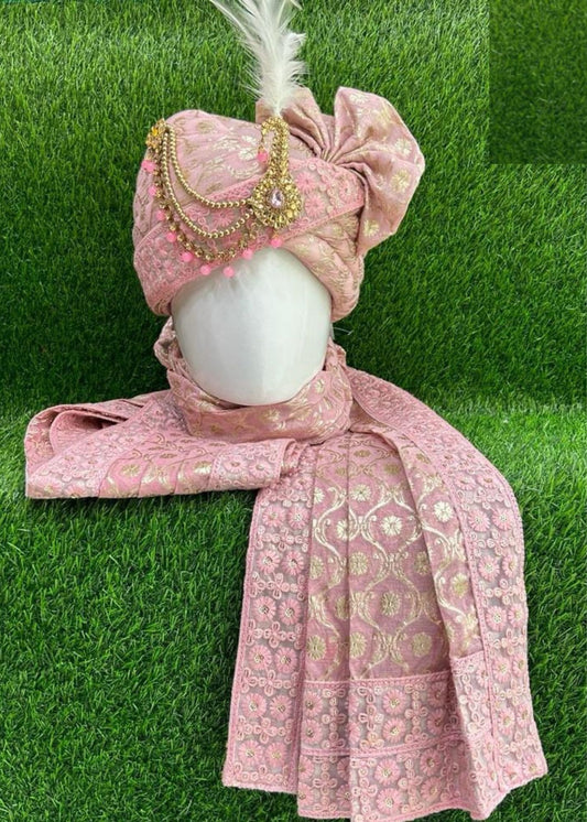 Pink Designer Safa Dupatta Set for Groom