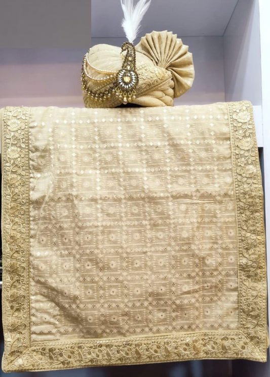 Golden  Designer Safa Dupatta Set for Groom