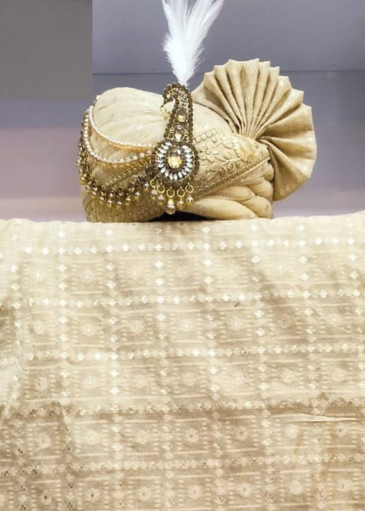 Golden  Designer Safa Dupatta Set for Groom