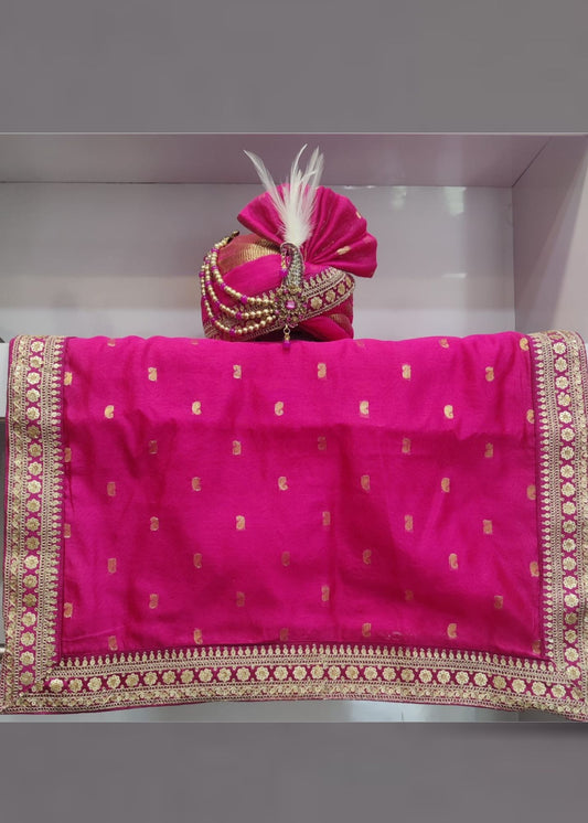 Magenta Designer Safa Dupatta Set for Groom