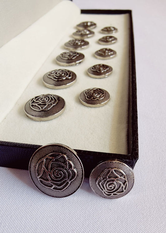 Silver Grey Flower Metal Suit Buttons