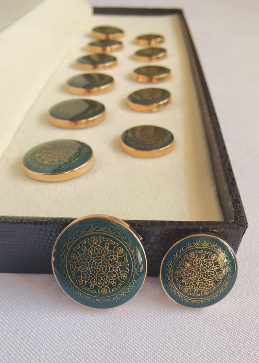 Meenakari Green Enamel Achkan Suit Buttons