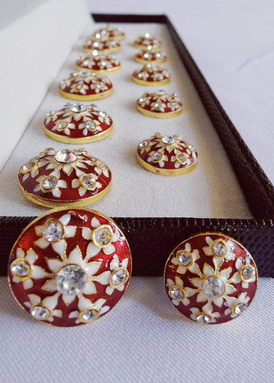 Maroon Meenakari Stones Sherwani Buttons