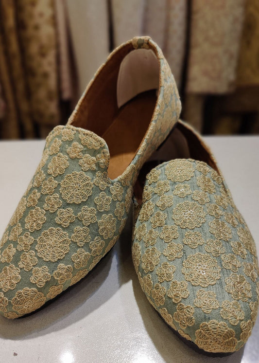 Green Embroidery Loafer Shoes