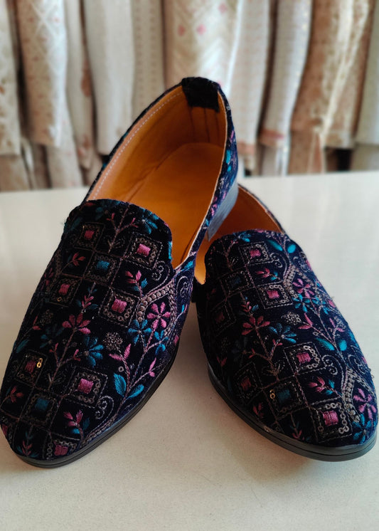 Navy Blue Multi Floral Loafer Shoes for Mens