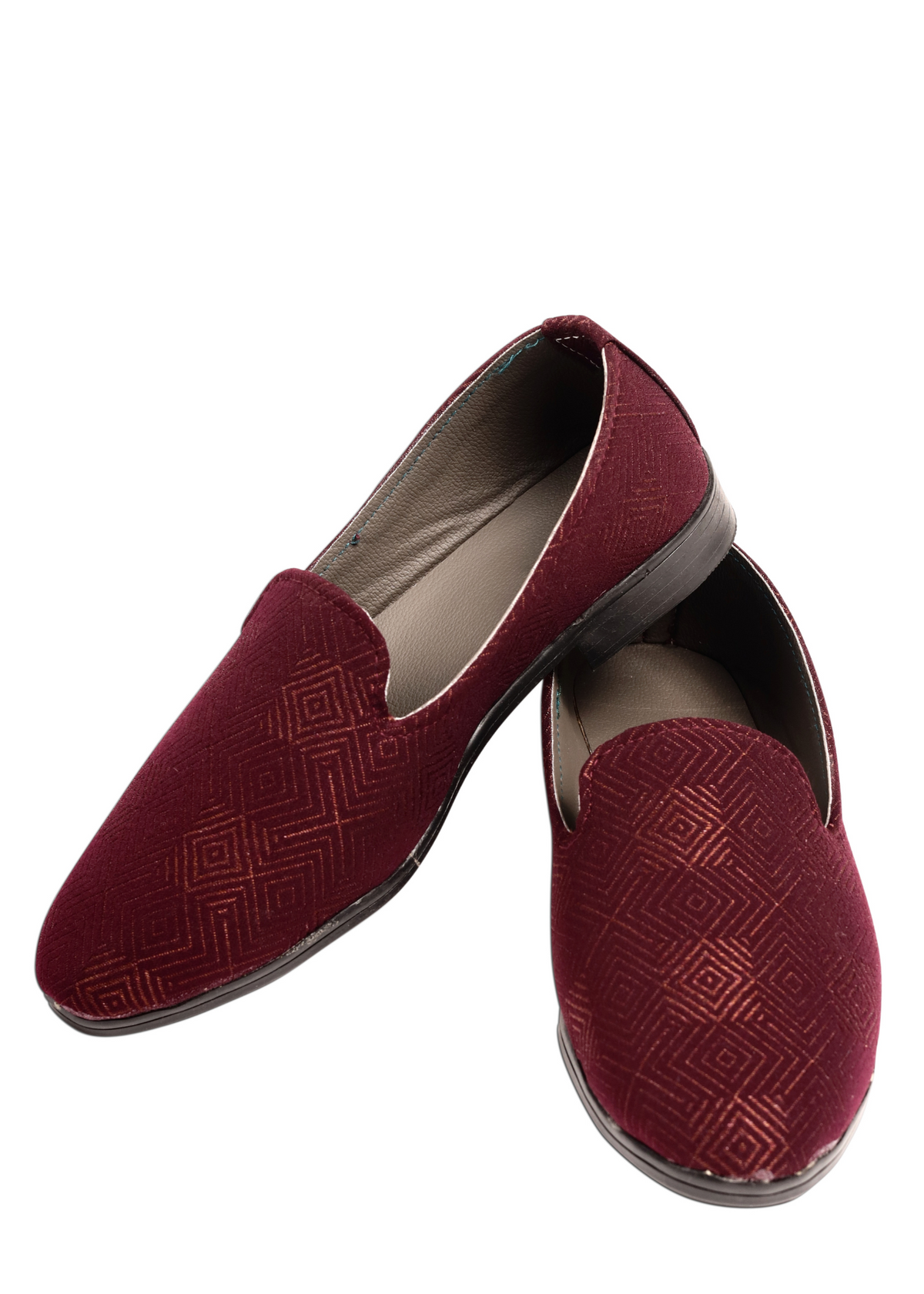 Wine Jacquard Loafer Shoes for Mens