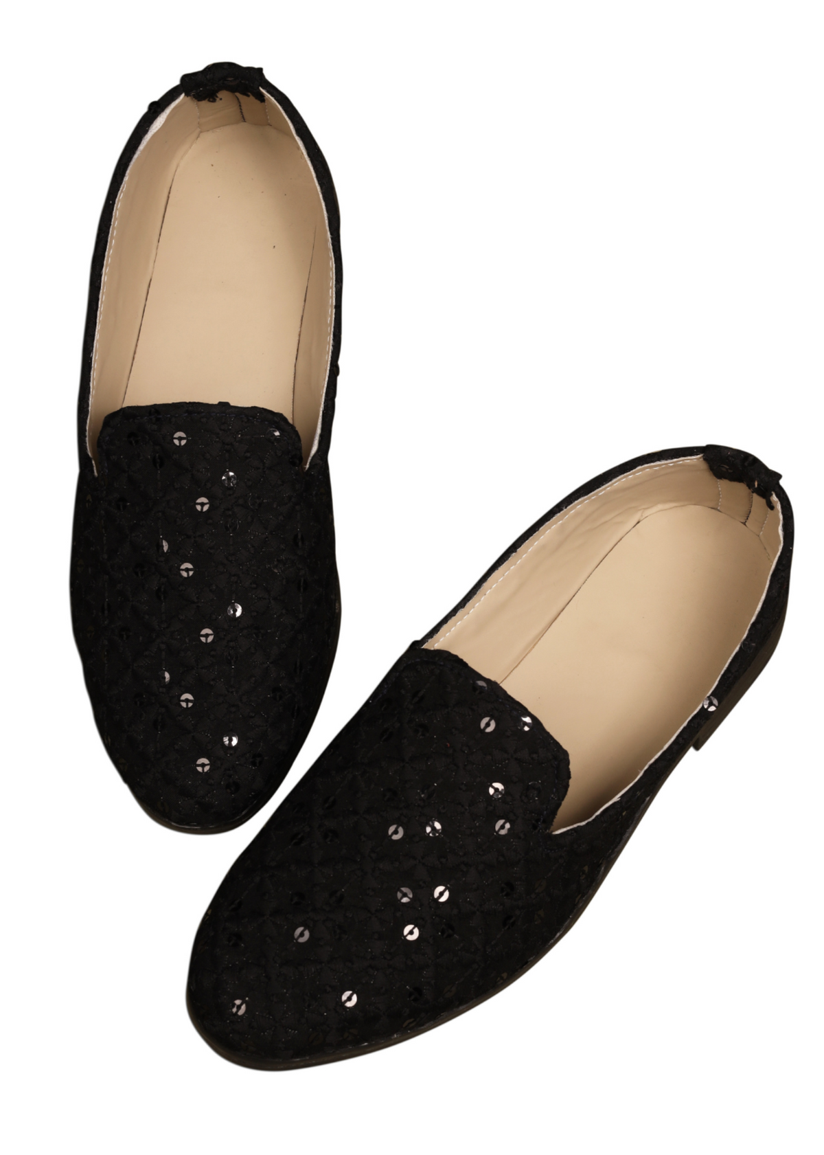 Black Sequence Loafer Shoes For Men