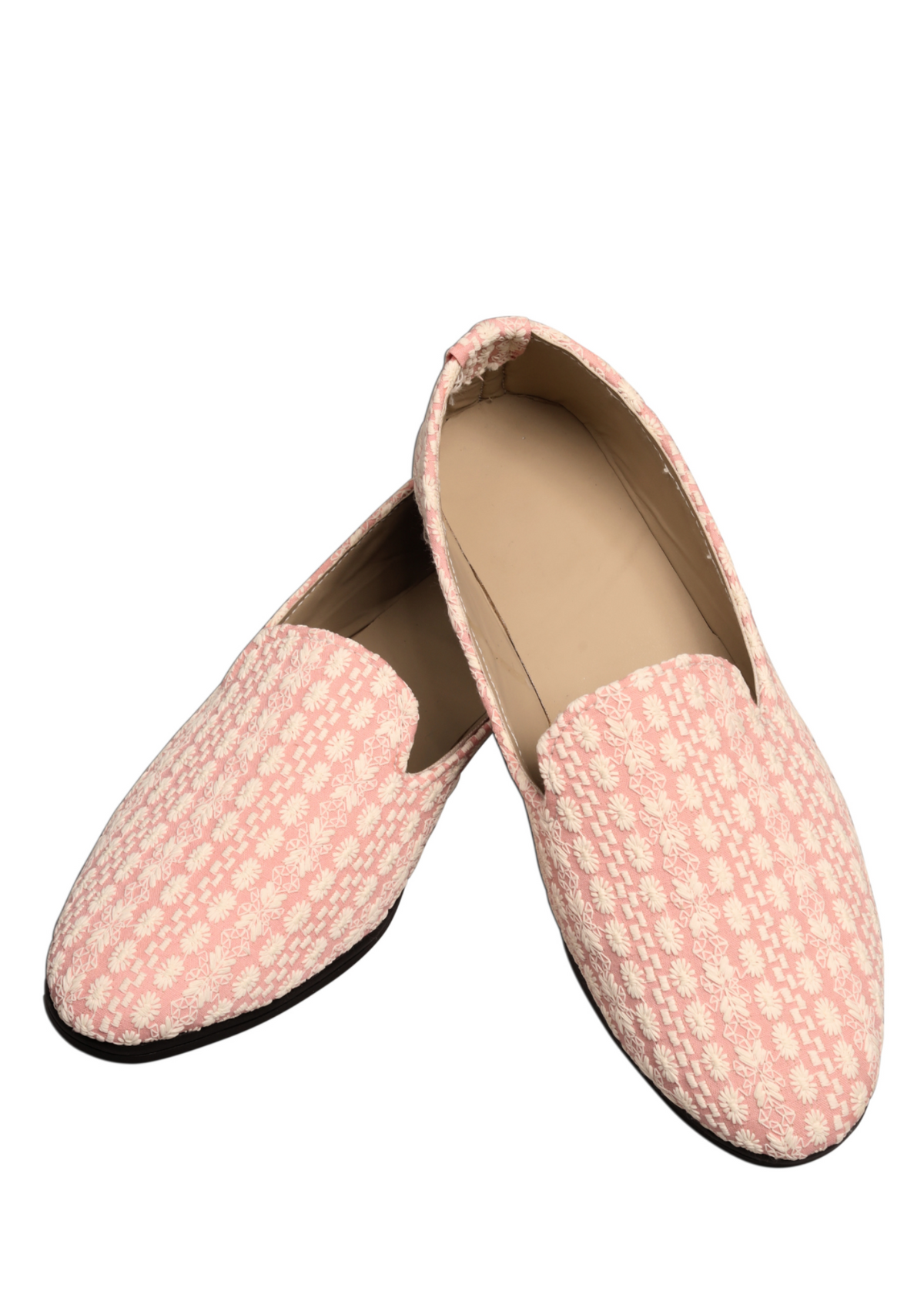 Peach Embroidery Loafer Shoes For Men