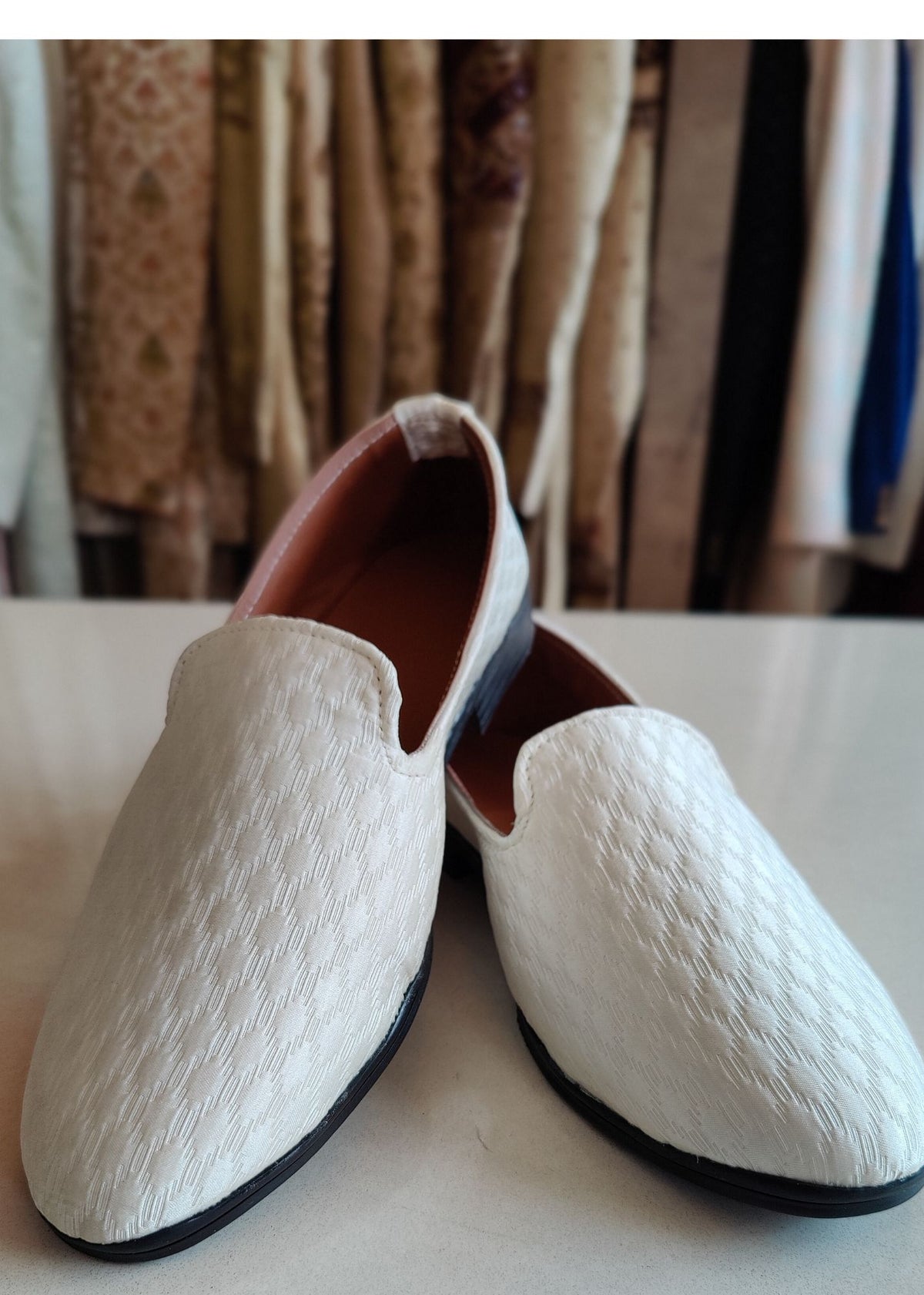 White Designer Embroidered Loafer Slip Ons