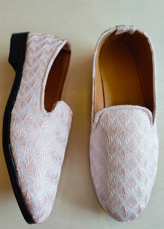 Pink Thread Embroidery Loafer Shoes for Mens