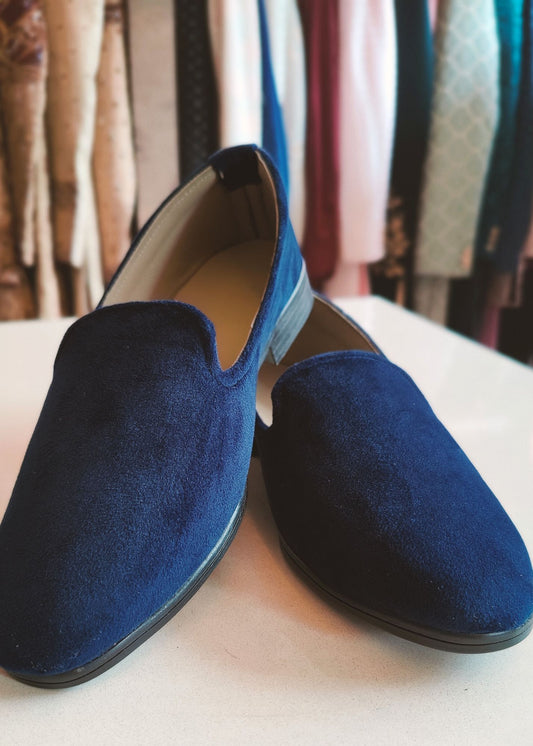 Dark Blue Solid Velvet Loafers for Mens