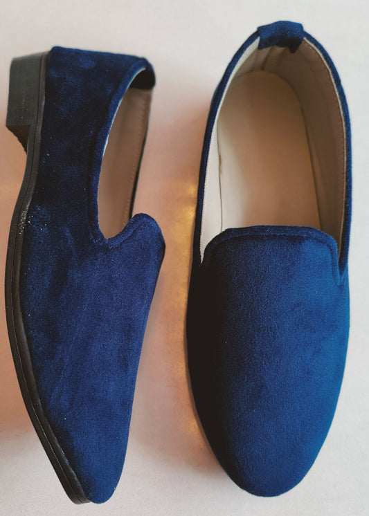 Dark Blue Solid Velvet Loafers for Mens