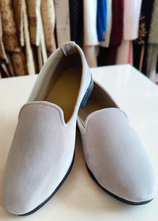 Light Grey Solid Velvet Loafers for Mens