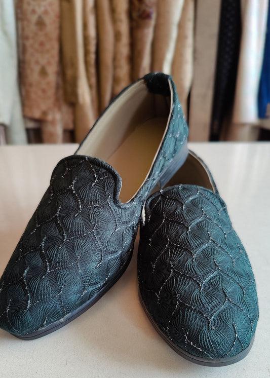 Green Embroidery Loafers for Mens