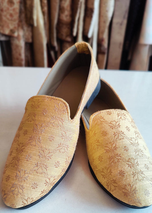 Golden Yellow Ethnic Loafers for Mens