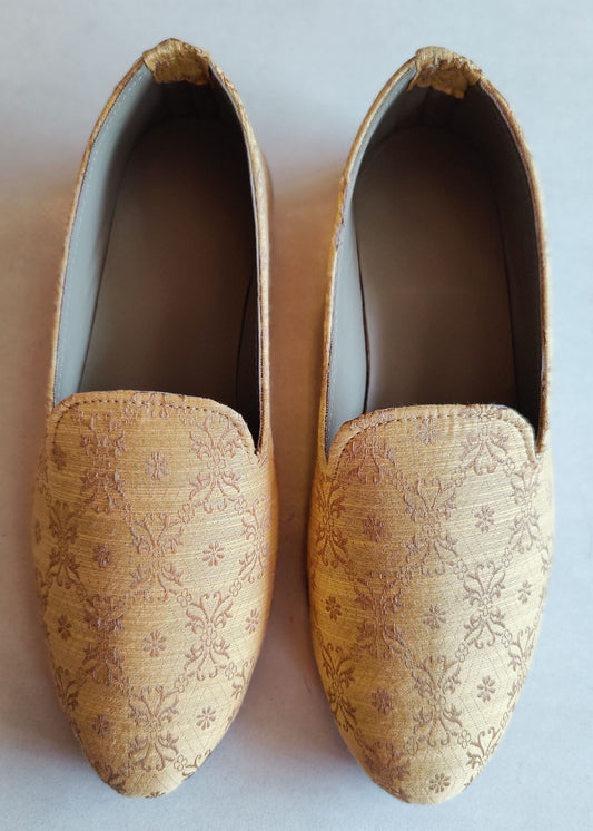 Golden Yellow Ethnic Loafers for Mens