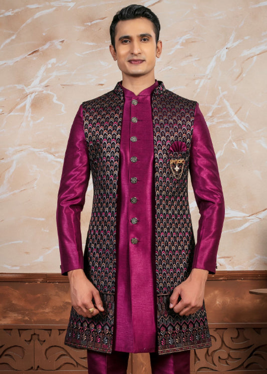 Purple Open Sleeveless Indo Western Set