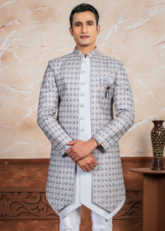 Grey Designer Open Indo Western Set