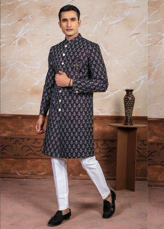 Wine Self Designer Open Indo Western Set