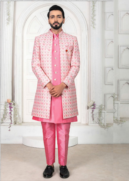 Hot Pink Embroidered Open Indo Western Set