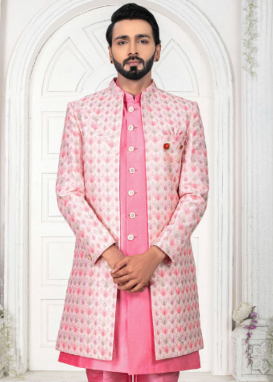 Hot Pink Embroidered Open Indo Western Set