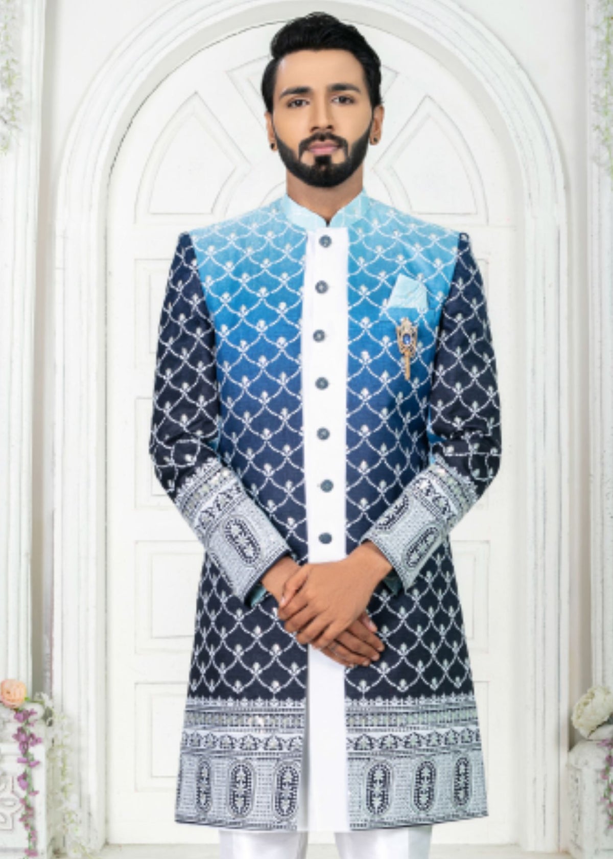 Blue Shaded Open Indo Western Set