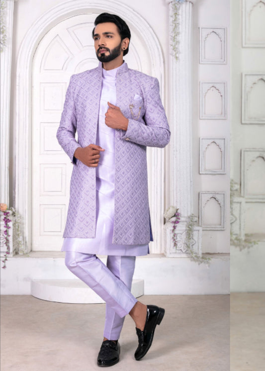 Purple Designer Open Indo Western Set