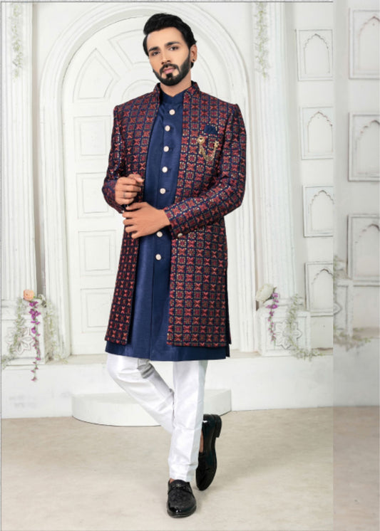 Purple Blue Open Indo Western Set