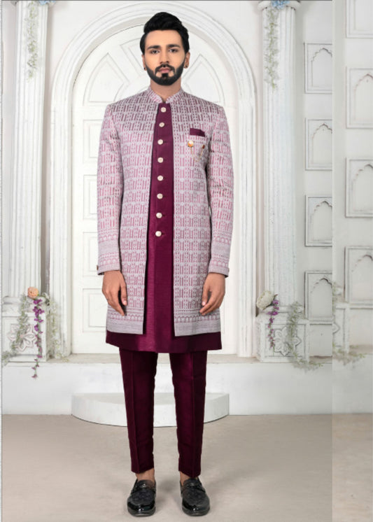 Purple & Wine Open Indo Western Set