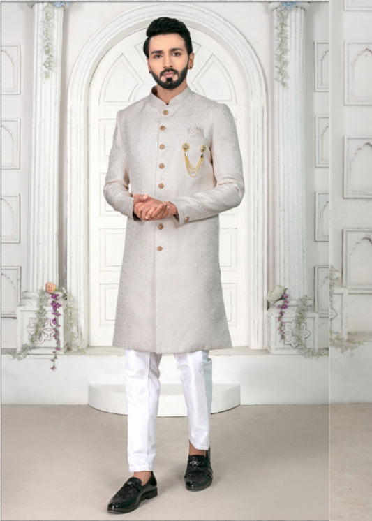 Light Grey Embroidered Indo Western Set