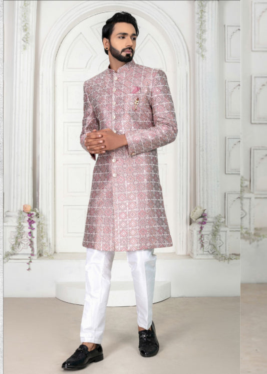 Pink Silk Embroidery Indo Western Set