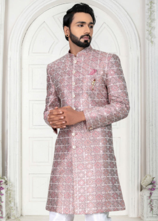 Pink Silk Embroidery Indo Western Set