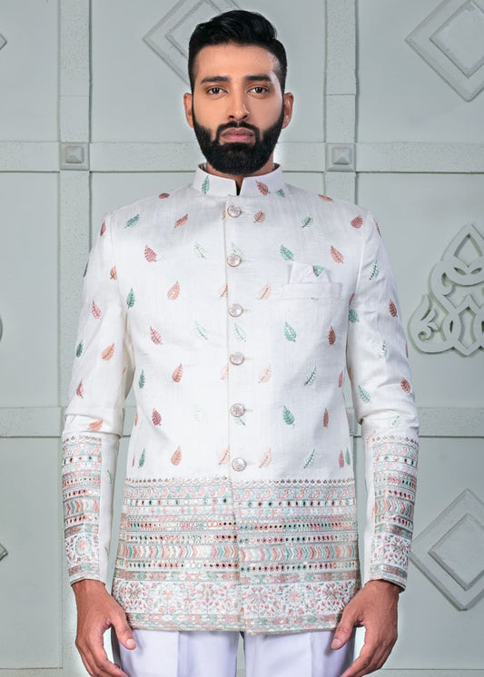 White Designer Jodhpuri Suit for Mens