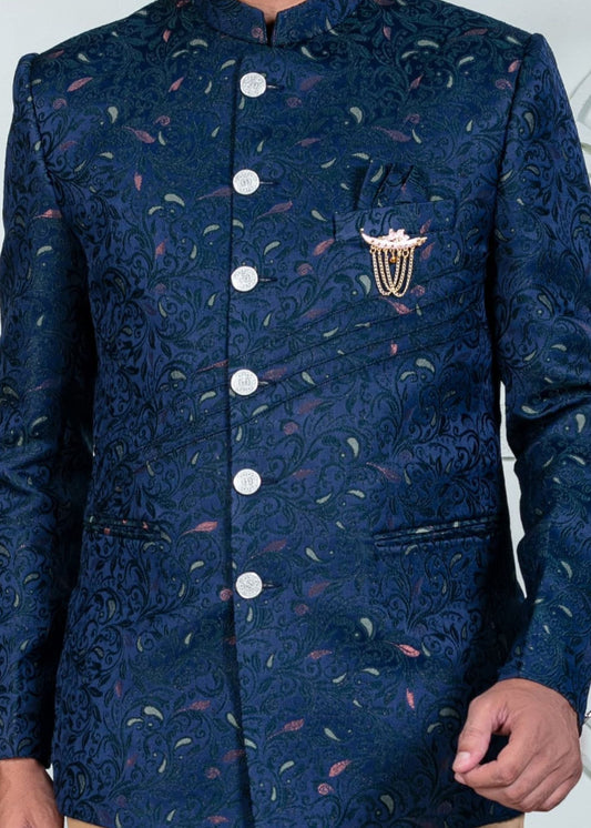 Blue Multi Floral Jodhpuri Suit for Mens