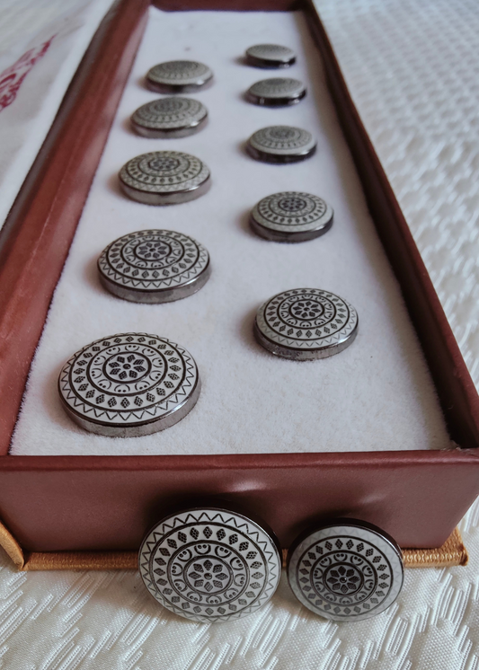 Grey Art Engraved Sherwani Suit Metal Buttons