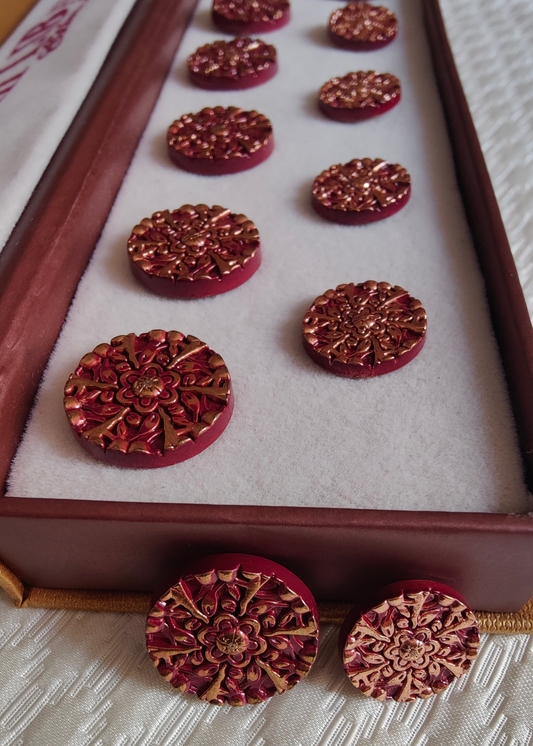 Maroon Golden Engraved Designer Sherwani Suit Metal Buttons