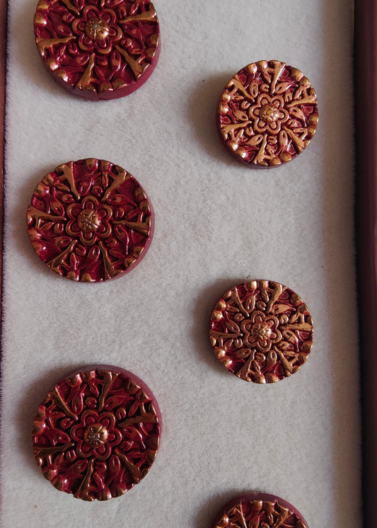 Maroon Golden Engraved Designer Sherwani Suit Metal Buttons