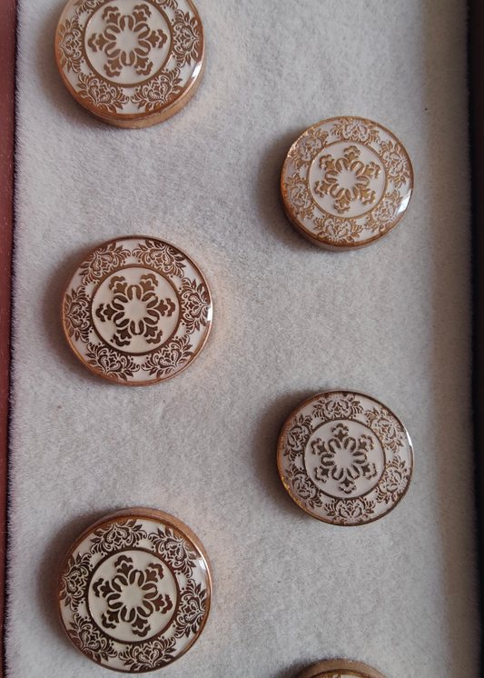 Cream Art Engraved Sherwani Suit Metal Buttons