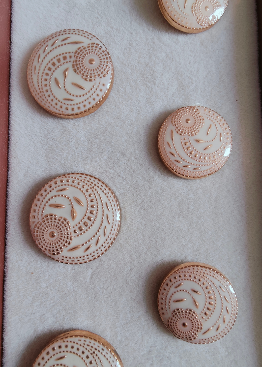 Off White Golden Engraved Sherwani Suit Metal Buttons