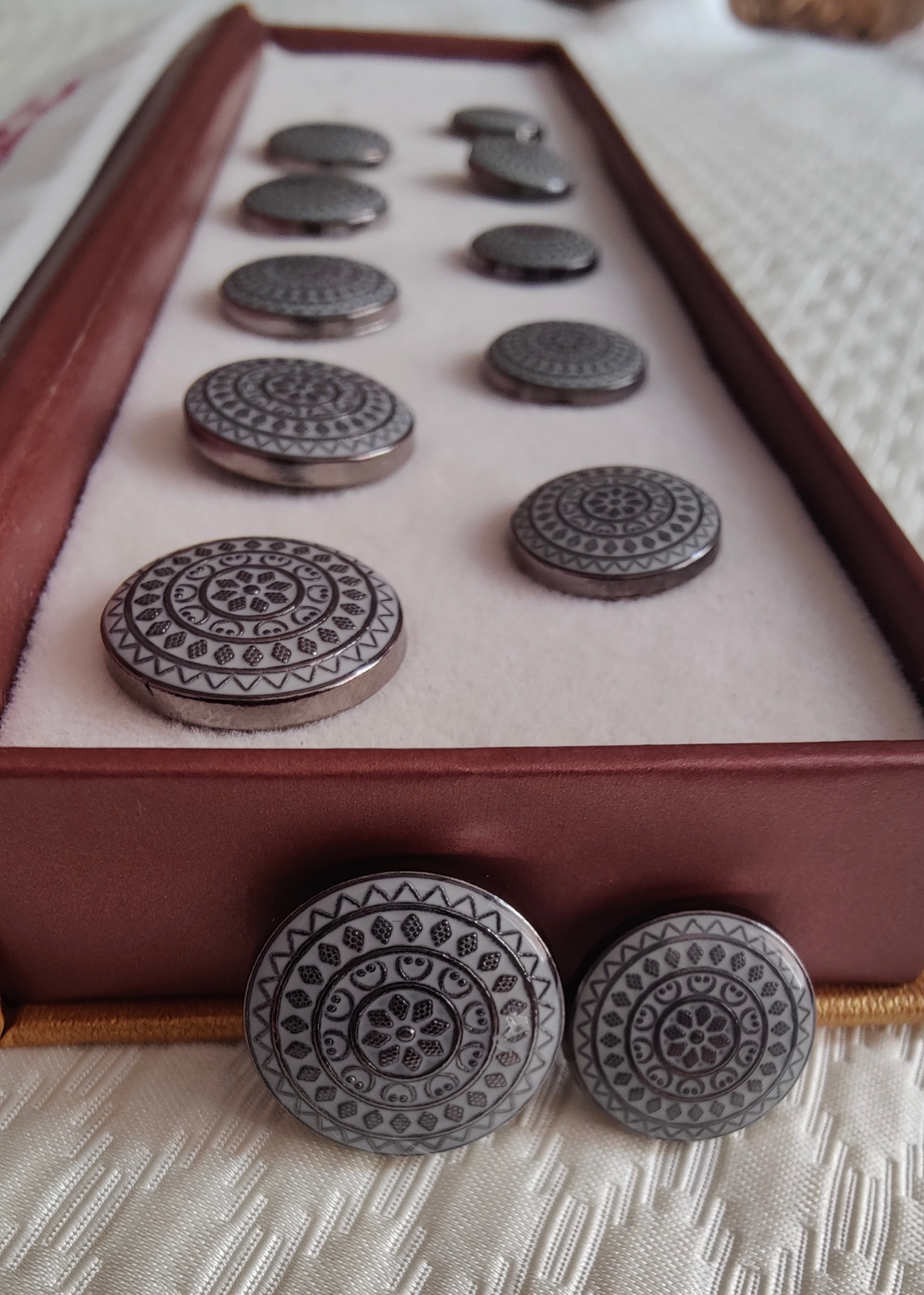 Grey Art Engraved Sherwani Suit Metal Buttons