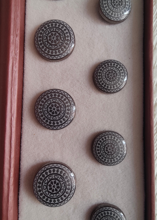 Grey Art Engraved Sherwani Suit Metal Buttons