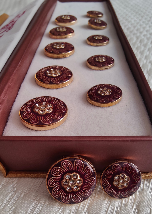 Maroon Golden Stud Engraved Sherwani Suit Metal Buttons