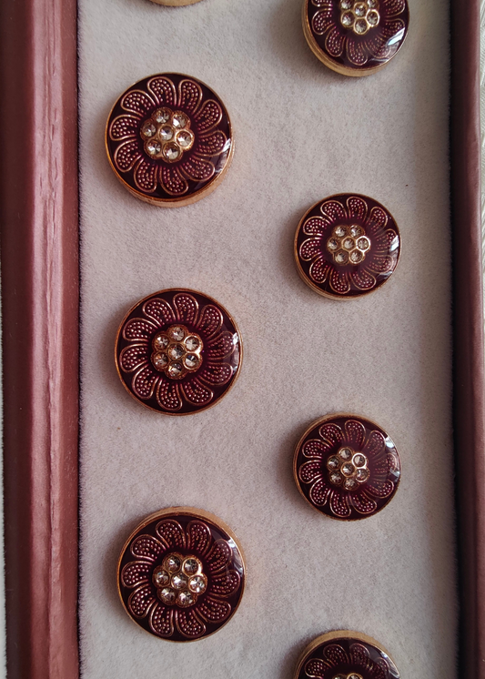 Maroon Golden Stud Engraved Sherwani Suit Metal Buttons