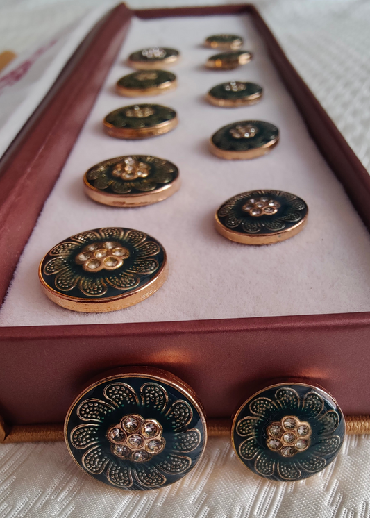 Green Golden Stud Engraved Sherwani Suit Metal Buttons