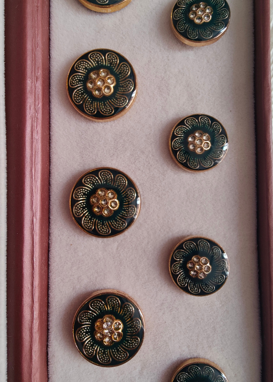 Green Golden Stud Engraved Sherwani Suit Metal Buttons