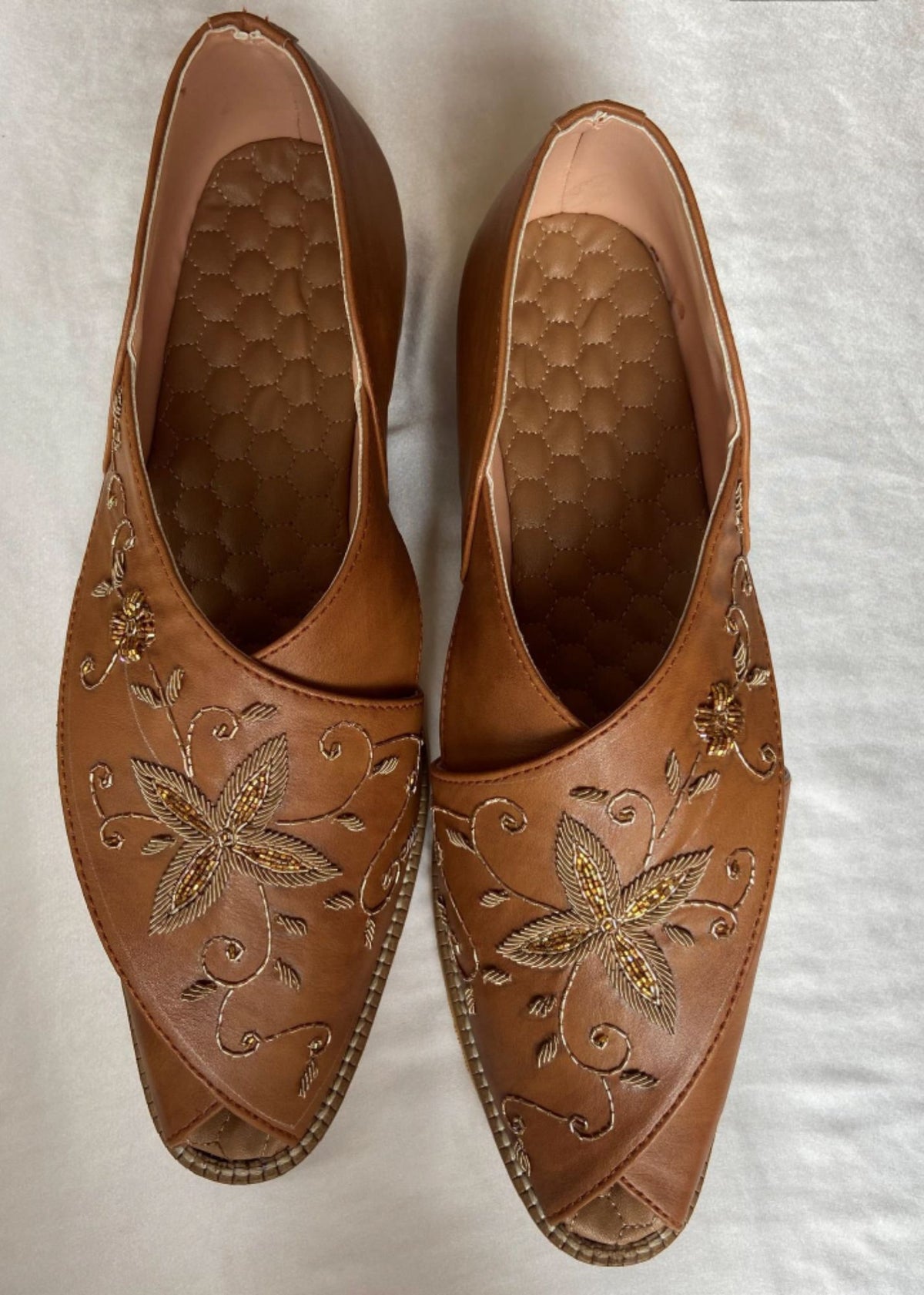 Tan Brown Embroidery Indo Sandal Slip-Ons for Mens